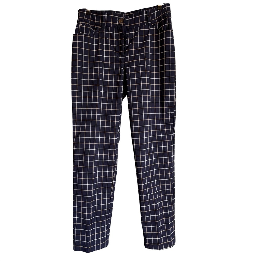 89th + Madison Navy Blue Rayon Blend Windowpane Check Trousers Pants Size 8